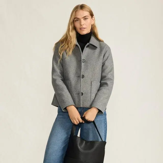 Lands' End Women's Plus Wool Touch Shirt Jacket in Dark Grey 