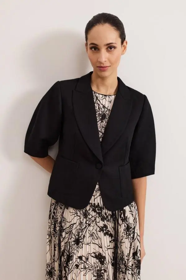 Phase Eight Women's Coniston Linen Blend Puff Sleeve Jacket in Black 