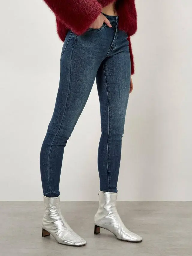Apricot Women's Sienna Glitter Sparkle Skinny Jeans in Navy 