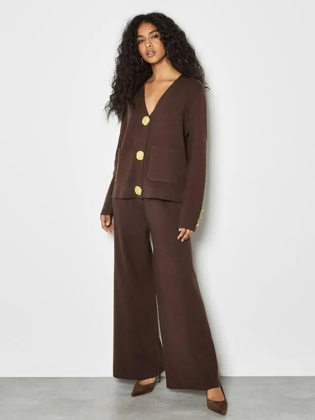 Apricot Women's Statement Hammered Buttons Lightweight Cardigan in Brown | Size: 8