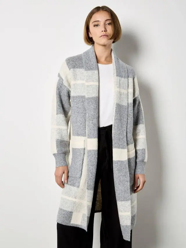 Apricot Women's Stripe Colour Block Long Cardigan in Light Grey 