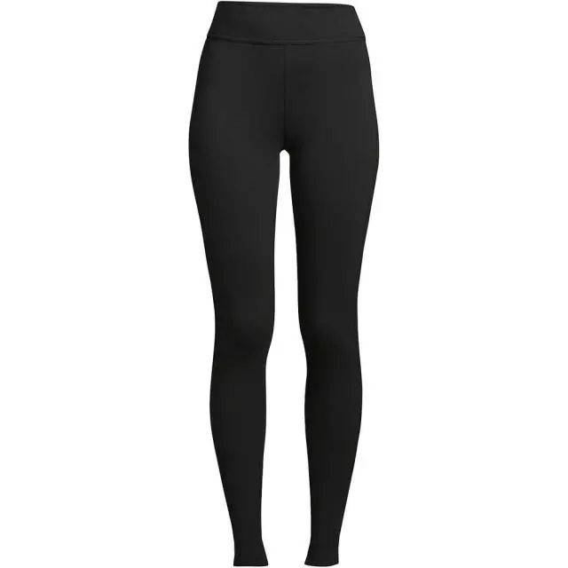 Lands' End Women's Tall Serious Sweats Fleece-lined Leggings in Black 