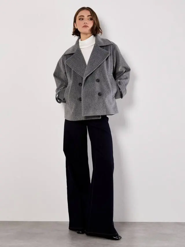 Apricot Women's Tailored Short Peacoat Jacket in Dark Grey 