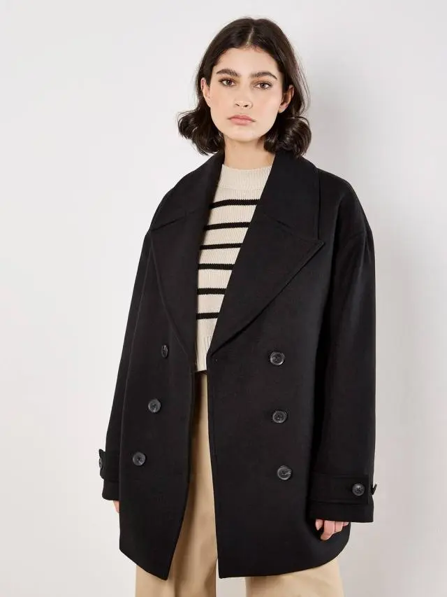 Apricot Women's Tailored Double-Breasted Peacoat in Black 