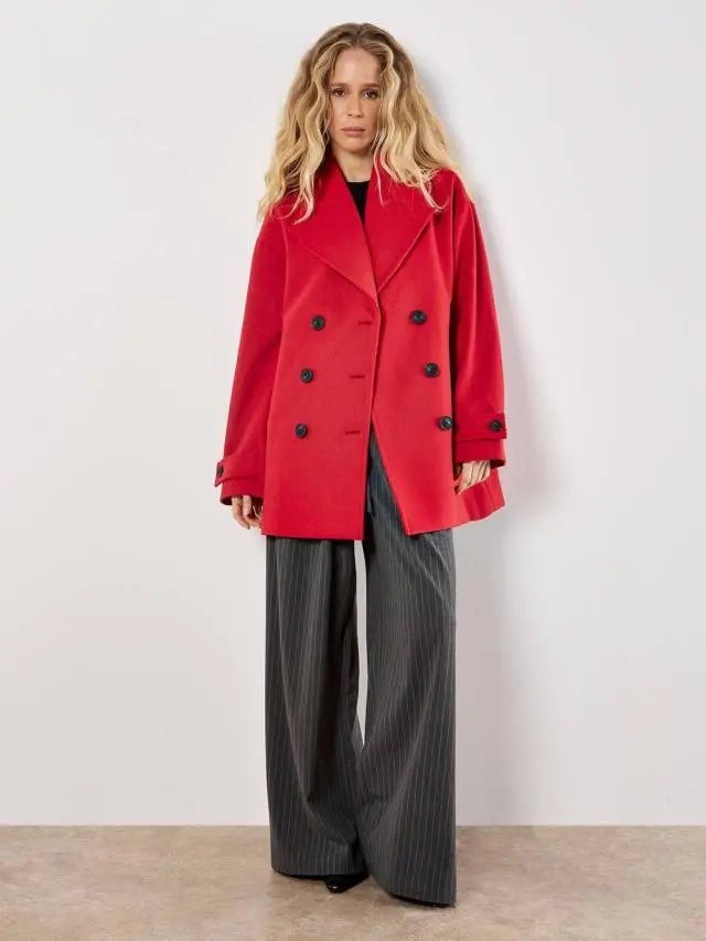 Apricot Women's Tailored Double-Breasted Peacoat in Red 