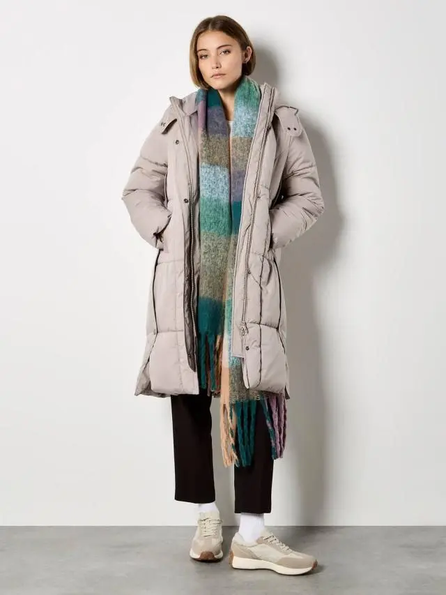 Apricot Women's Longline Padded Puffer Coat in Cream | Size: 12