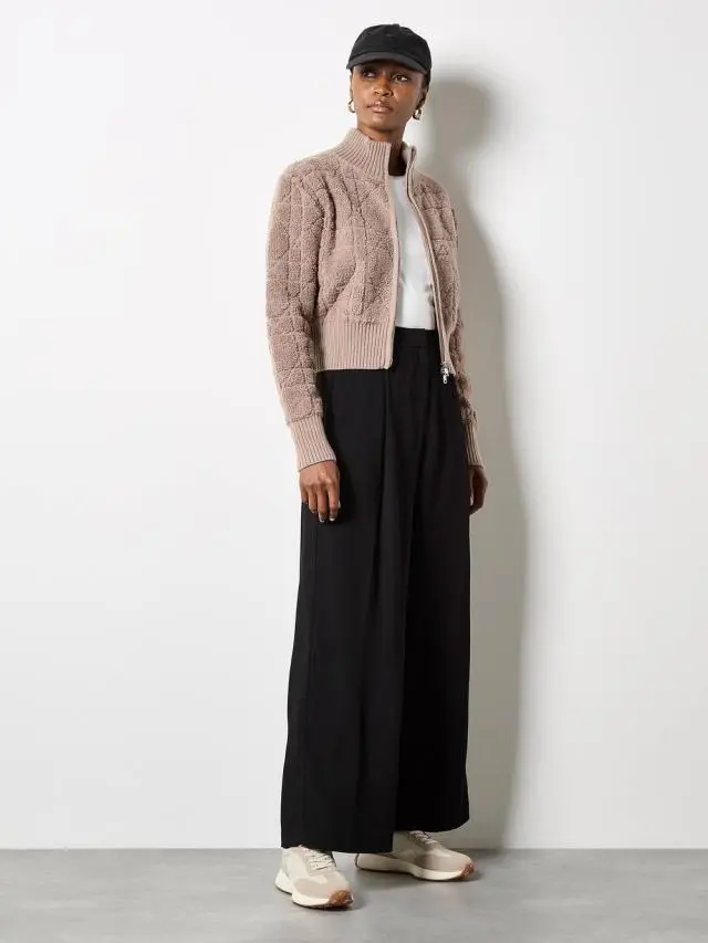 Apricot Women's Wide Leg Crepe Trousers in Black 
