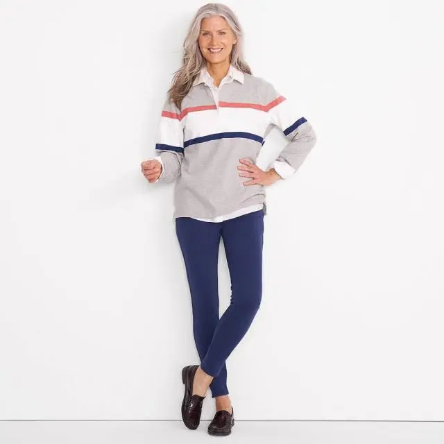 Lands' End Women's Tall Serious Sweats Fleece-lined Leggings in Navy | Size: 8