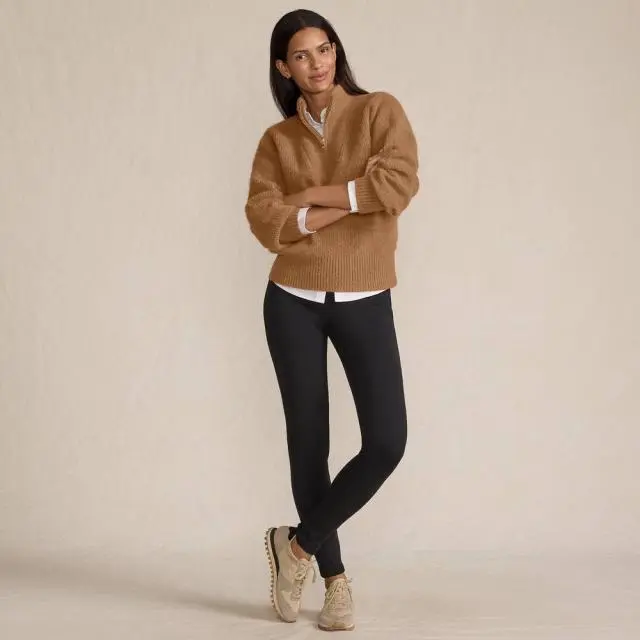 Lands' End Women's Petite Serious Sweats Fleece-lined Leggings in Black 
