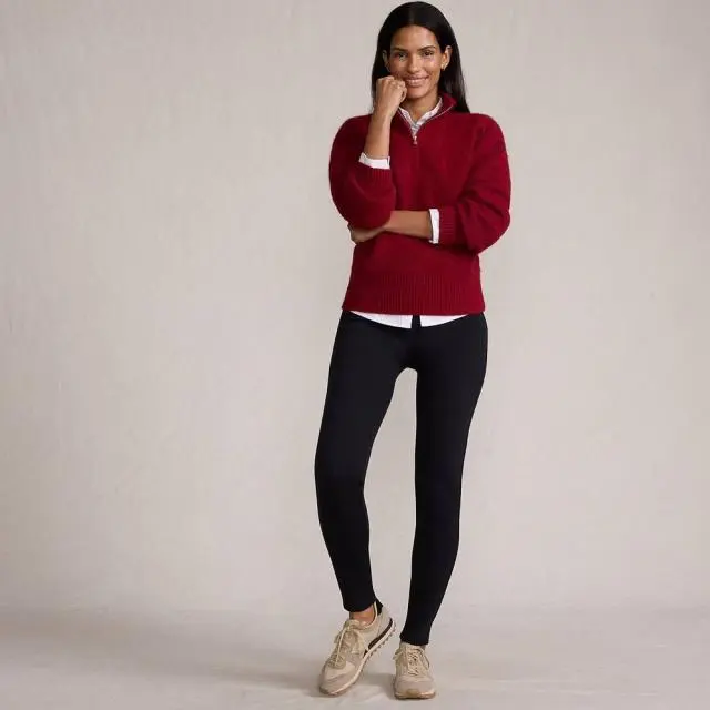 Lands' End Women's Tall Serious Sweats Fleece-lined Leggings in Black 