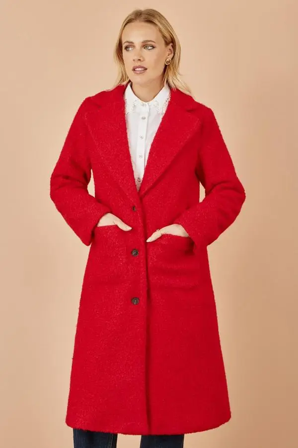 Yumi Women's Red Boucle Long Line Coat 