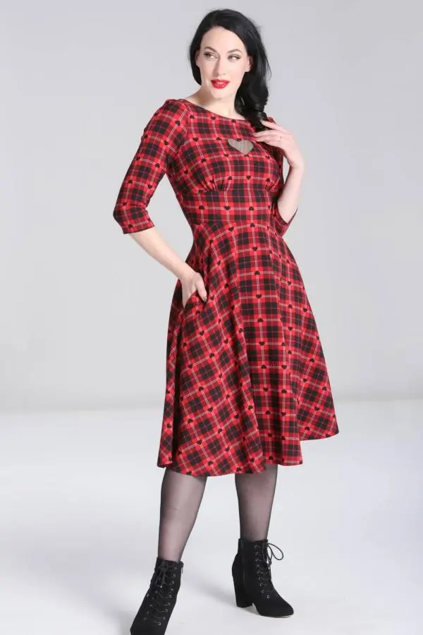 Hell Bunny Women's Date Night Chiffon Knee Dress in Red 