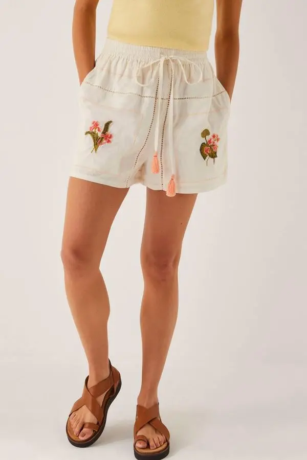Monsoon Women's Luna Floral Embroidered Shorts White 
