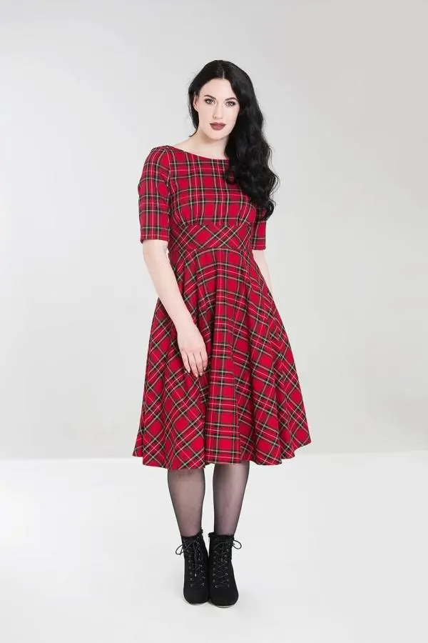 Hell Bunny Women's Irvine 50'S Tartan With Pockets Midi Dress in Red 