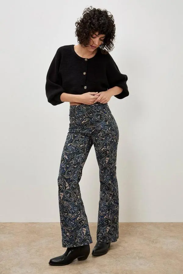 Apricot Women's Paisley Print High Waist Flare Jeans in Blue 