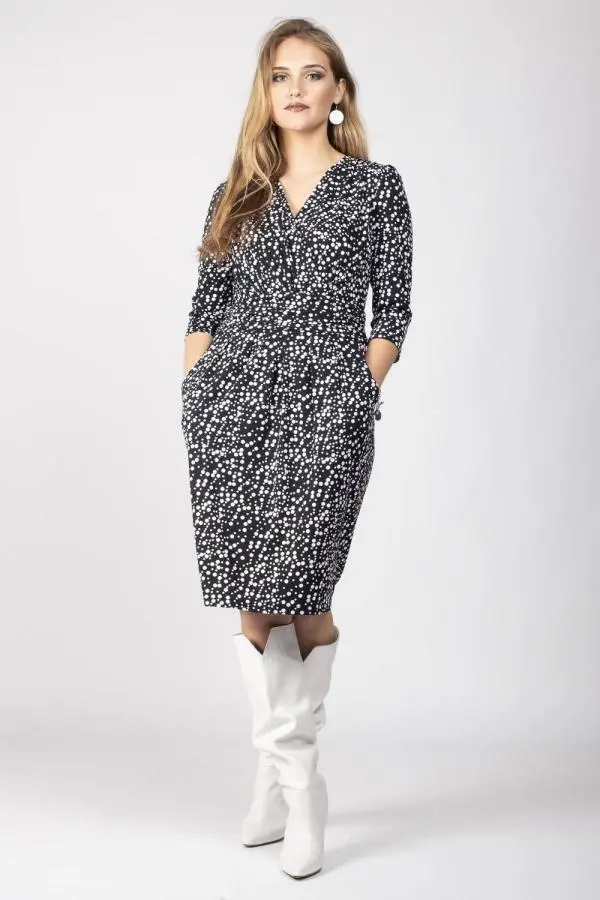 Jolie Moi Women's Wrap Front Shift Jersey Dress in Navy 