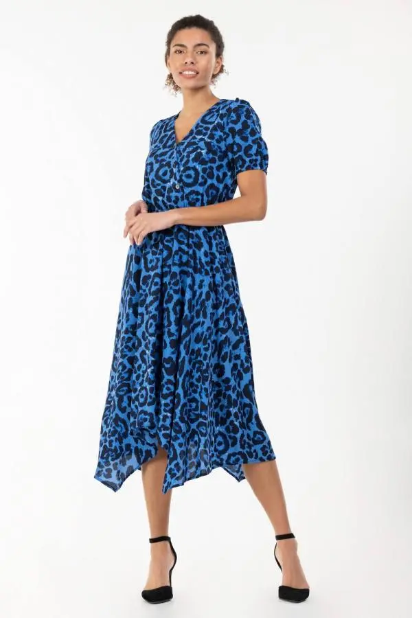 Jolie Moi Women's Nana Hanky Hem Dress in Blue 