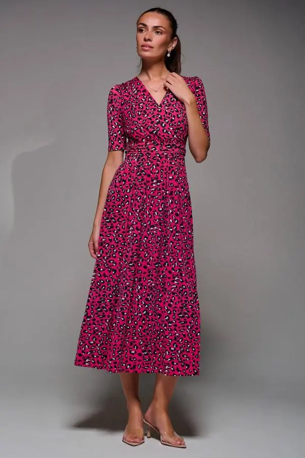 Jolie Moi Women's Selene Animal Print Maxi Dress in Magenta 