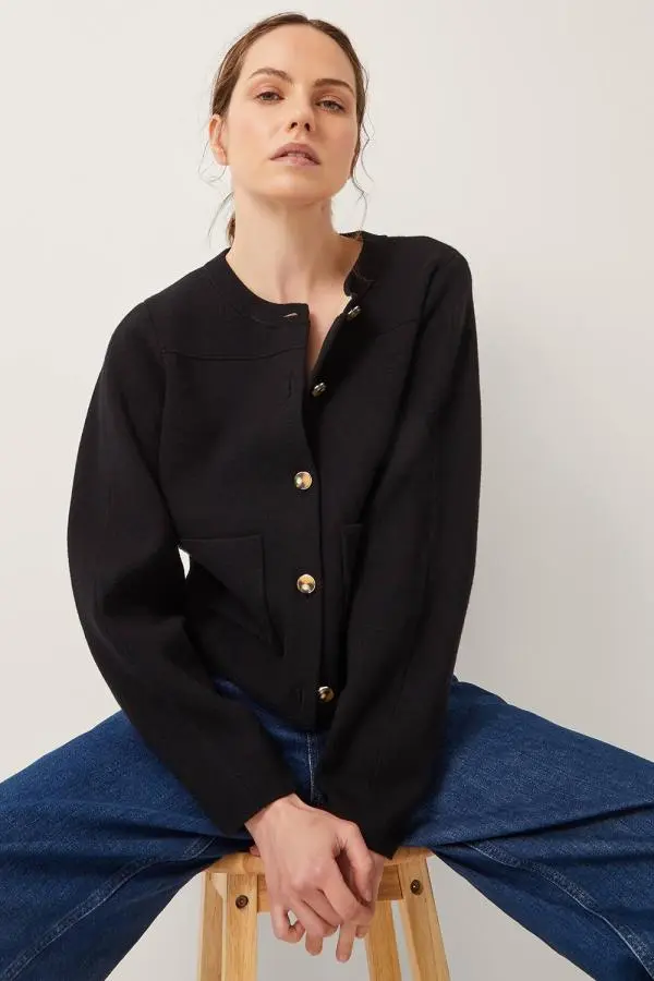 Monsoon Women's Bria Crew Neck Cardigan Black 