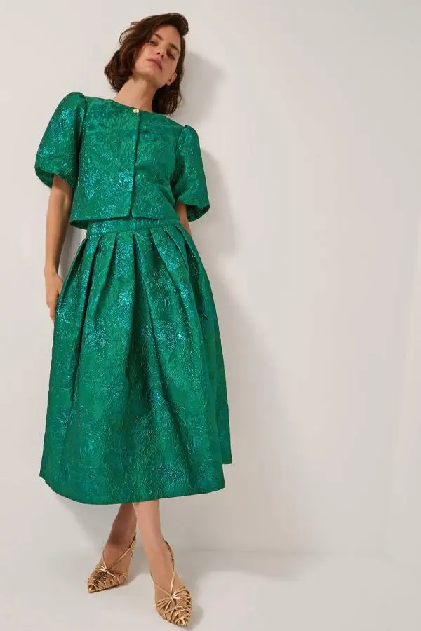 Monsoon Women's Jolene Floral Jacquard Midi Skirt Green 