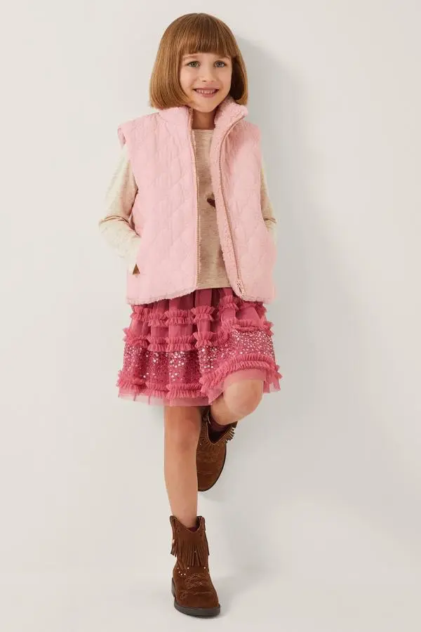 Monsoon Girl's Reversible Floral Quilted Gilet Pink 