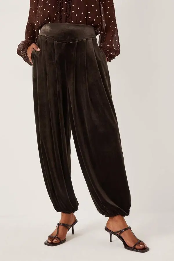 Monsoon Women's Victoria Velvet Harem Trousers Brown in Chocolate 