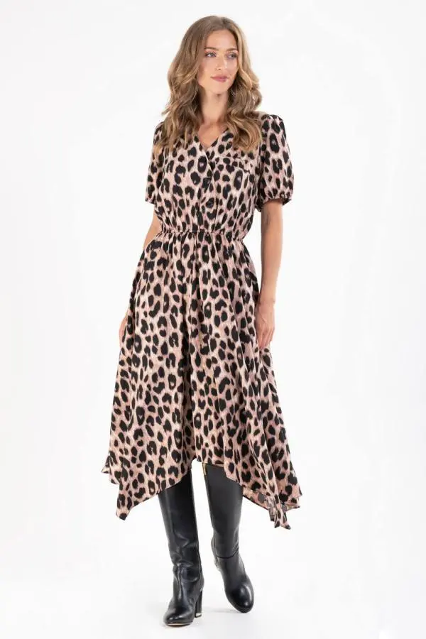 Jolie Moi Women's Nana Hanky Hem Dress in Brown 