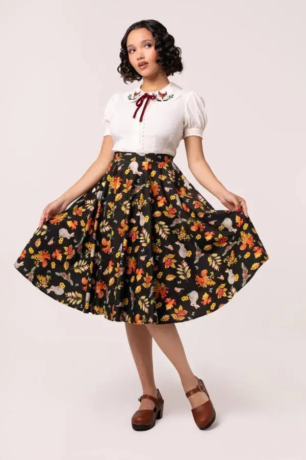 Hell Bunny Women's Grizedale 50s Style Midi Skirt in Black 