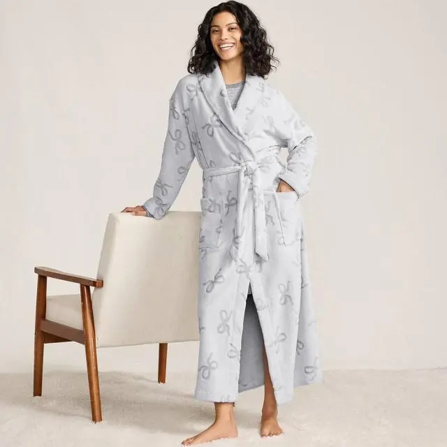 Lands' End Women's Petite Shawl Collar Robe in Grey 