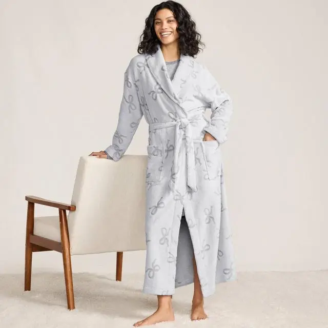 Lands' End Women's Shawl Collar Robe in Grey 