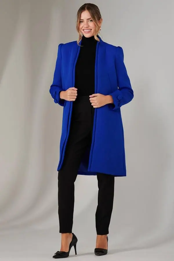 Jolie Moi Women's Open Neckline Coat in Blue
