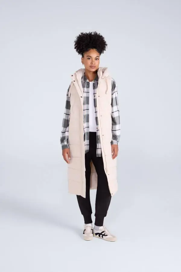 Animal Women's 'Comfort Zone' Water Resistant PFC Free Hooded Padded Longline Gilet in Beige 