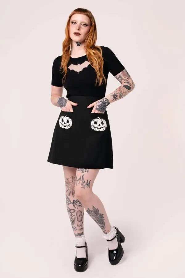Hell Bunny Women's Skelli Halloween Style Mini Skirt in Black 