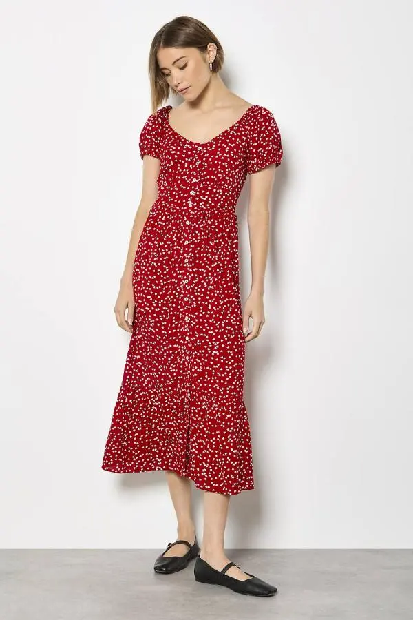 Apricot Women's Mini Heart Print Midi Dress in Red 