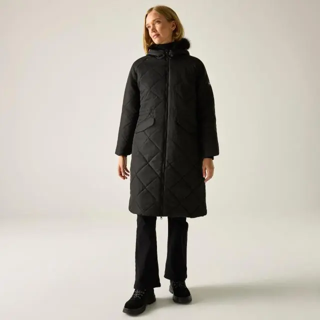 Regatta Women's Freyla Hooded Water-Repellent Insulating Padded Jacket in Jet Black 