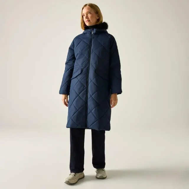Regatta Women's Freyla Hooded Water-Repellent Insulating Baffled Jacket in Navy 