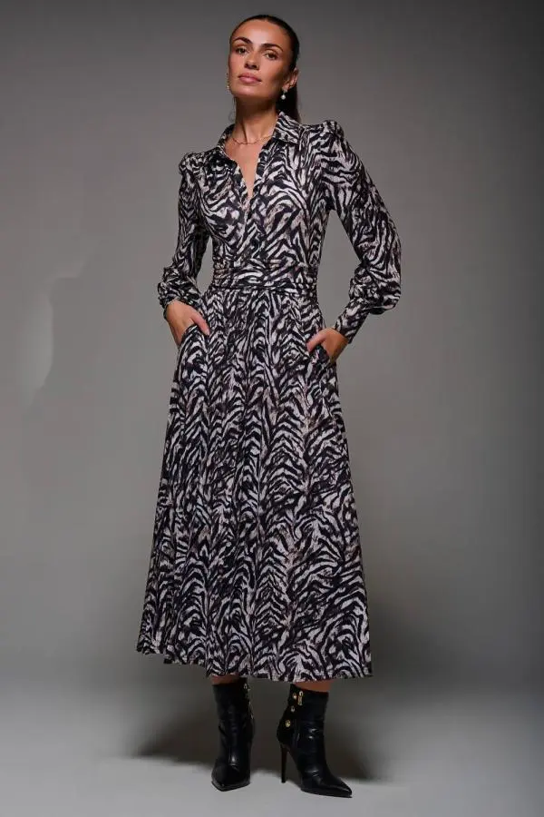 Jolie Moi Women's Long Sleeve Pleated Jersey Maxi Dress