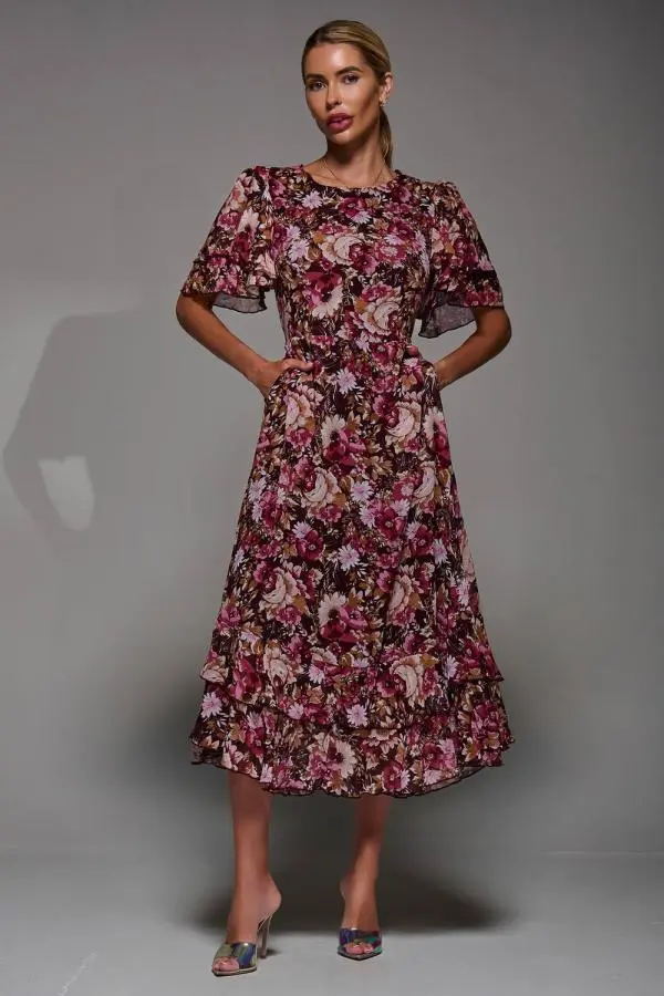 Jolie Moi Women's Frill Detail Chiffon Midaxi Dress 