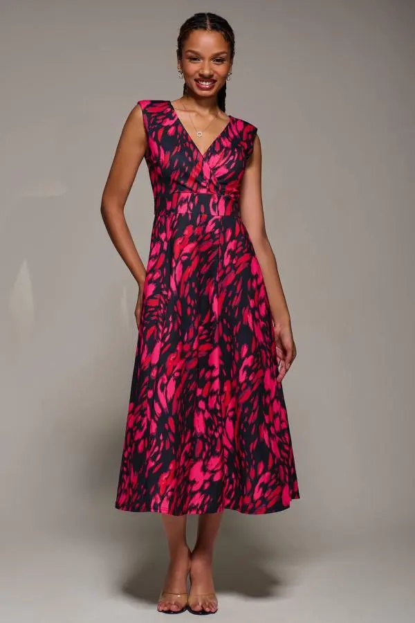 Jolie Moi Women's V-Neck Fit & Flare Scuba Midaxi Dress