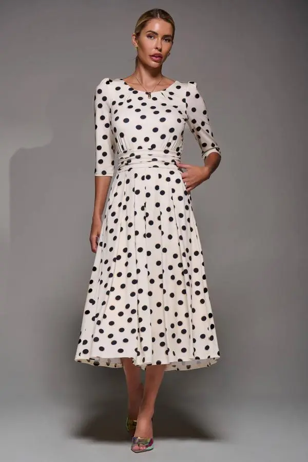 Jolie Moi Women's Three Quarter Sleeve Jersey Midi Dress in Light Beige