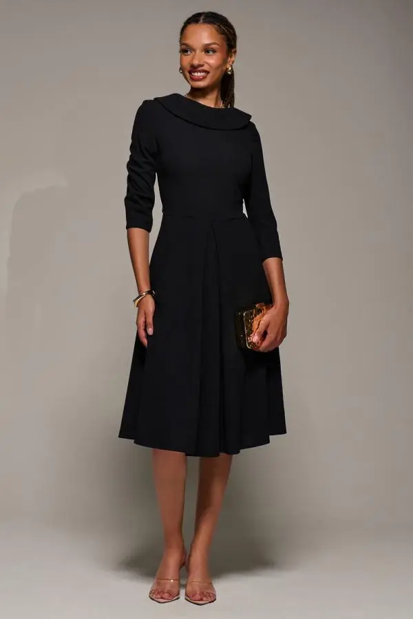 Jolie Moi Women's Roll Neck Fit & Flare Midi Dress in Black