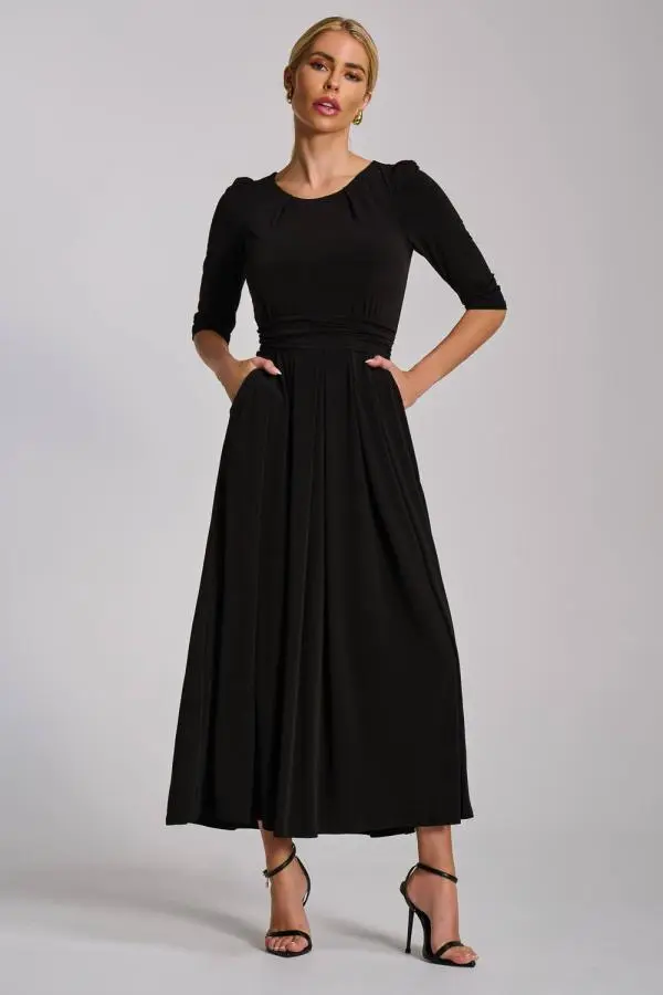 Jolie Moi Women's Three quarter sleeve jersey maxi dress in Black 