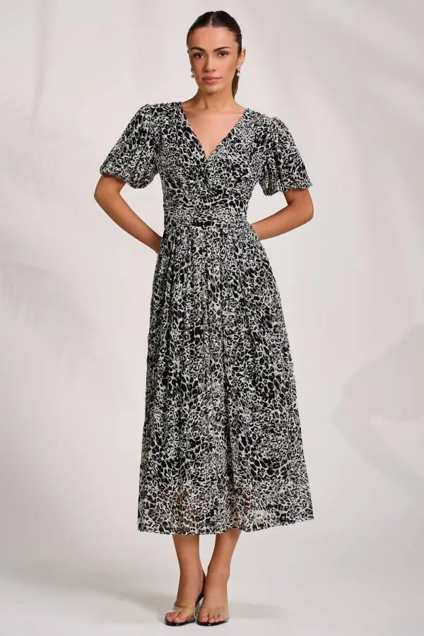 Jolie Moi Women's Puff Sleeve Printed Lace Maxi Dress 