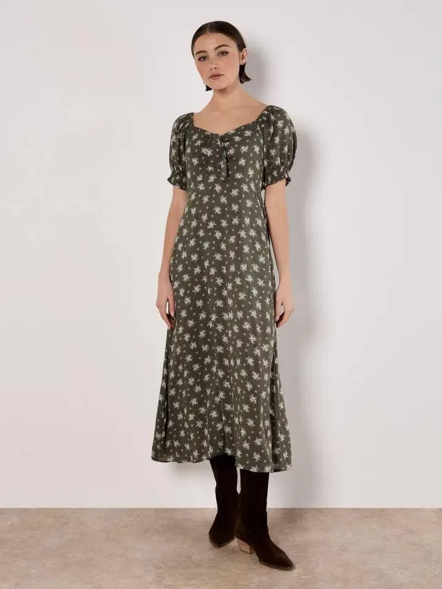 Apricot Women's Silhouette Floral Milkmaid Maxi Dress in Khaki 