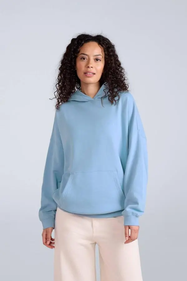 Animal Women's 'Idol' Logo Print Kangaroo Pocket Cotton Snug Fit Drop Shoulder Hoody in Light Blue 