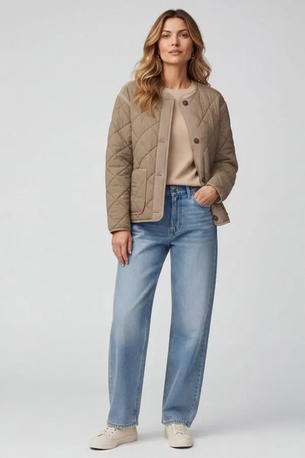 Lands' End Women's Diamond Quilted FeatherFree Jacket in Taupe 