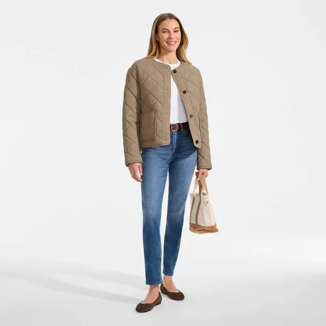 Lands' End Women's Diamond Quilted FeatherFree Jacket in Taupe 