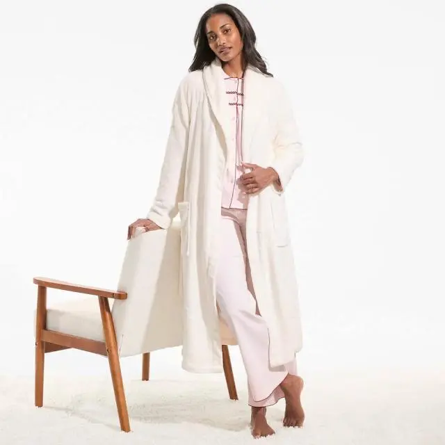 Lands' End Women's Petite Shawl Collar Robe in Ivory 