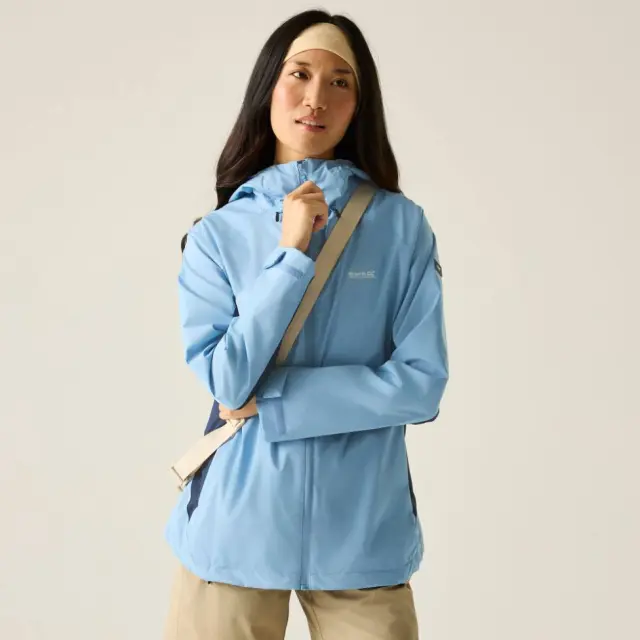 Regatta Women's Frina Panelled Hooded Walking Waterproof Jacket in Pale Blue 