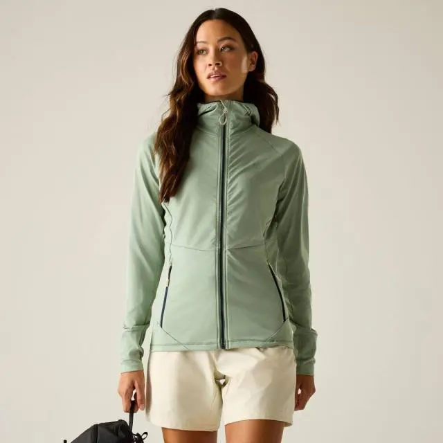 Dare 2b Women's Nomadic Full Zip Hooded Stretch Midlayer in Pale Green 